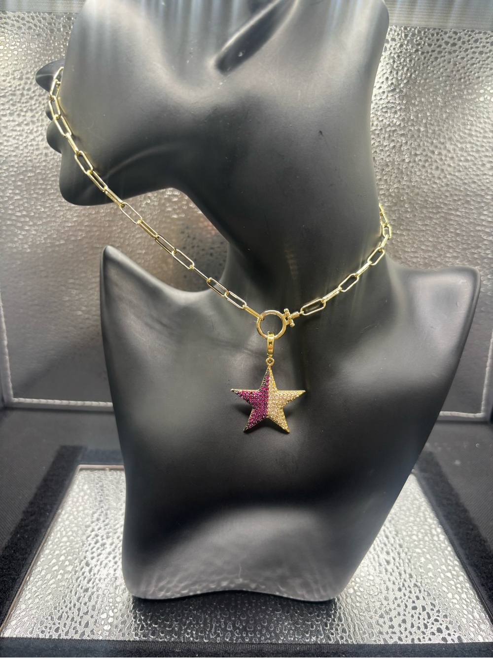 Gold Chain Necklace with Pink and Gold Star Pendant